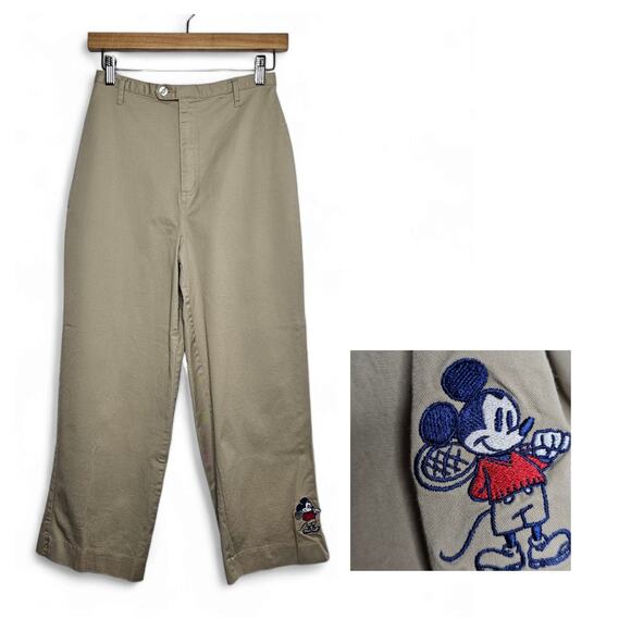 Vintage Disney Store Mickey Mouse Embroidered Ankle Crop Pants Size Small Tennis - Picture 1 of 9